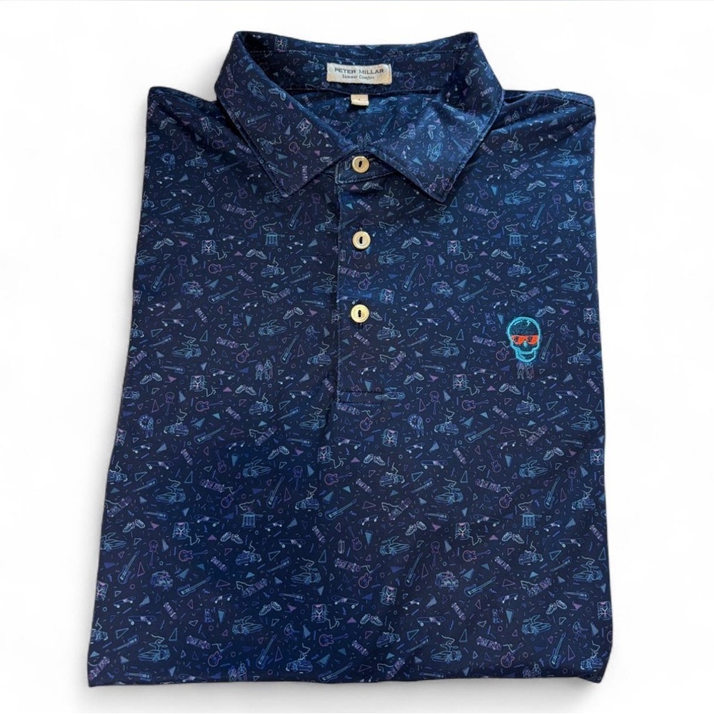 Swag Golf Sz Large Peter Millar Back to the Future Polo Summer Comfort Blue